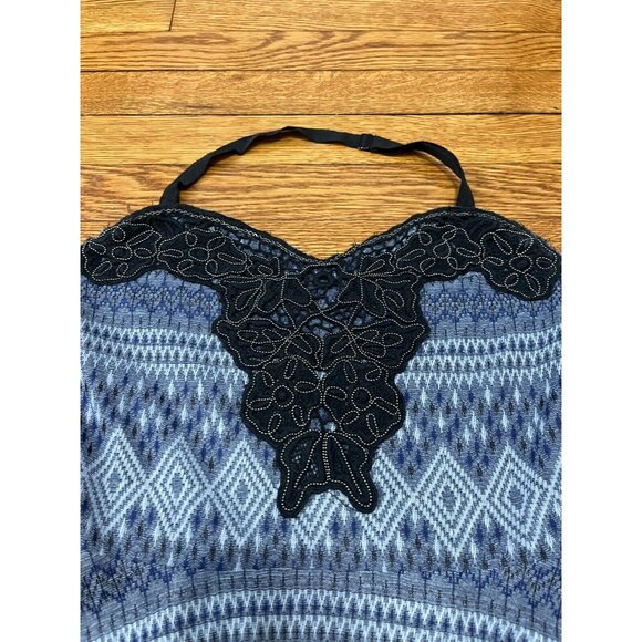 Free People Women's Blue Beaded Boho Mini Dress Size Medium Aztec - Picture 2 of 5